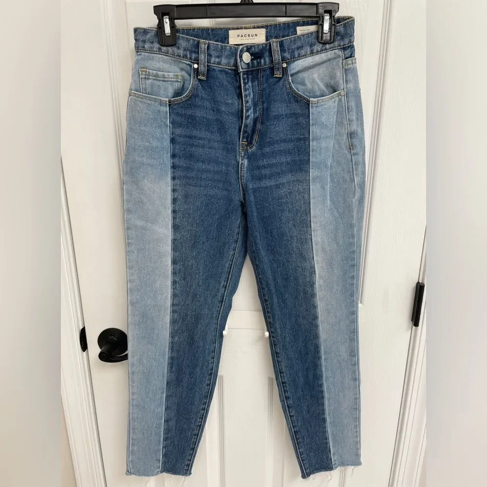 Pacsun Vintage Icon Two Tone Raw Hem High Rise Denim Jeans Women’s Size 27